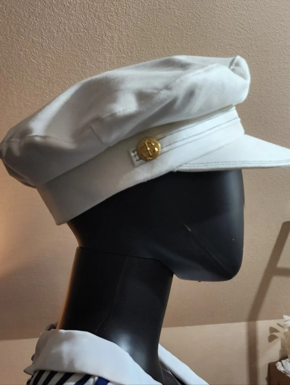 Vintage 80s BETMAR Cotton Sailor Captain Cap Cream Nautical Anchor Greek Fisher